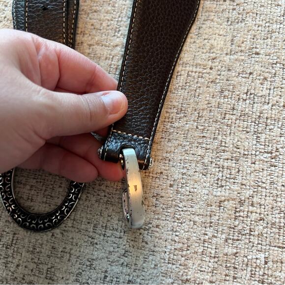 Brighton Deep Brown Pebble Leather Belt Women’s Size Large Buckle & Hook Closure - Picture 3 of 7